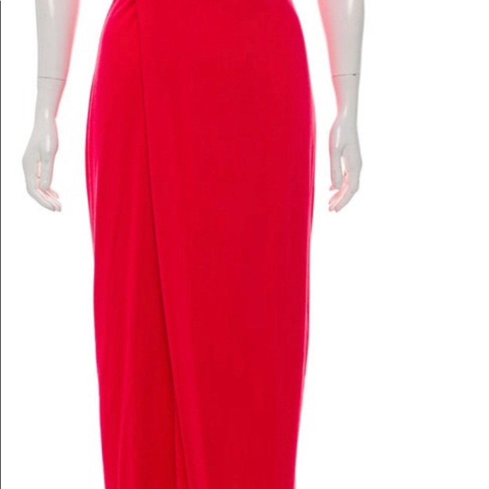 Balmain red fitted evening gown w beads & stones